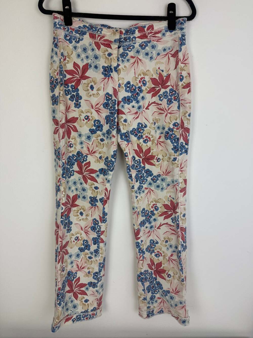 Cambio Womens Floral Straight Leg Boho Cropped Ankle Cream/Red/Blue Pants US 8